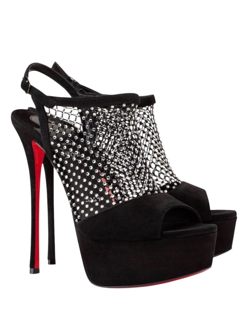 CHRISTIAN LOUBOUTIN Plougesta Alta Strass 150 Black Suede Platform Heels
